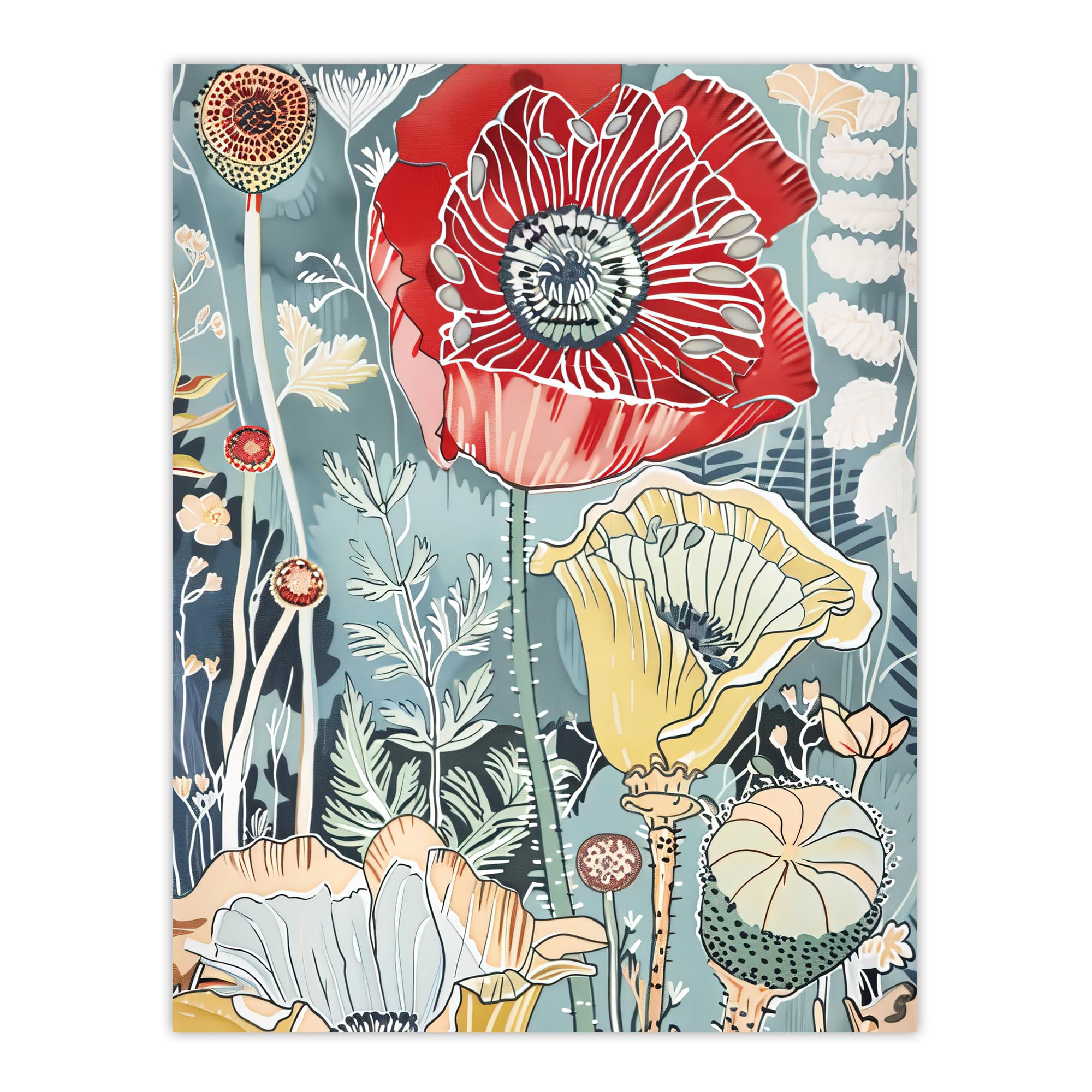 Artery8 Stylised Poppy Flowers Pastel Colour Design Living Room Extra Large XL Wall Art Poster Print