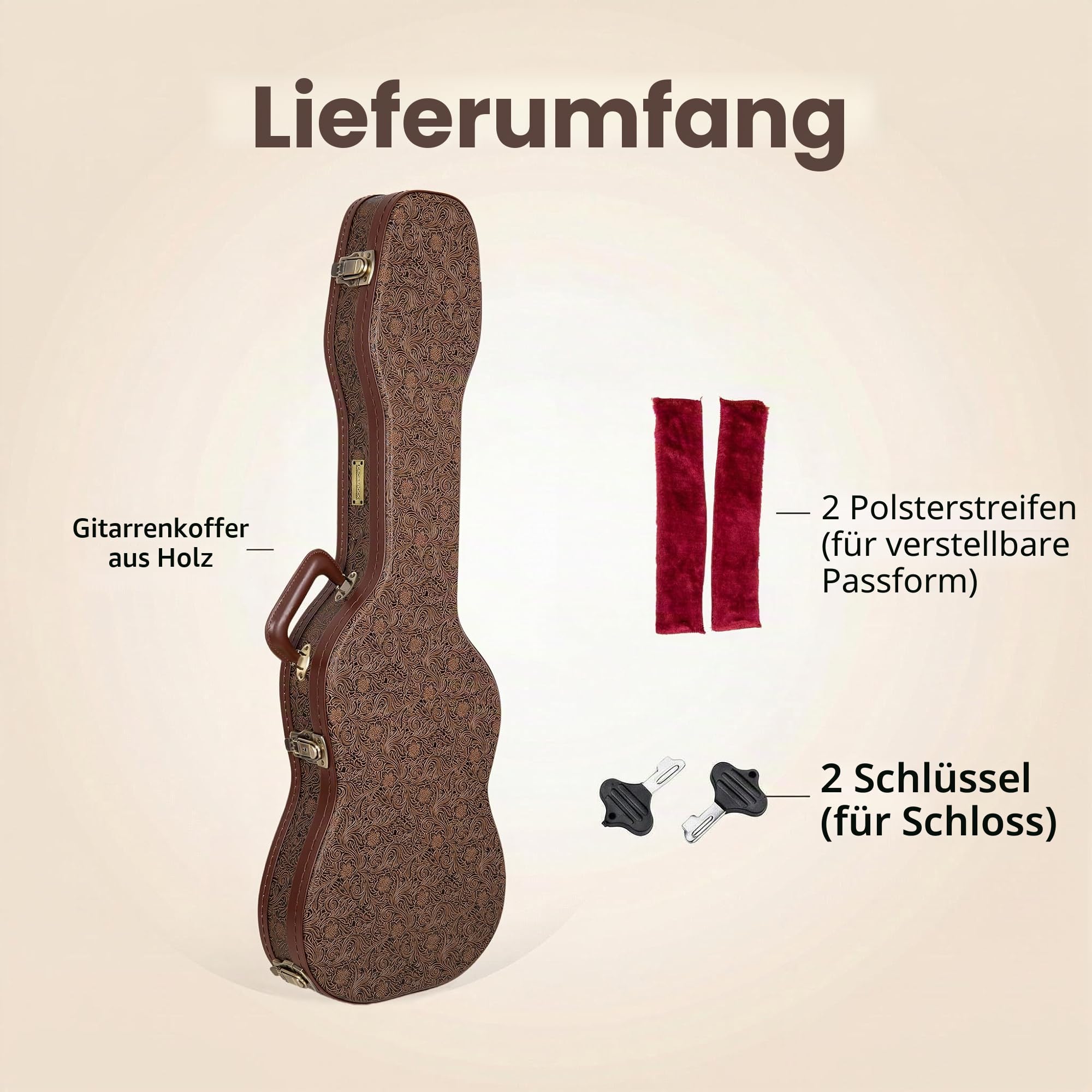 Crossrock Konturierter Koffer für E-Gitarren aus Holz für Fender Stratocaster und Telecaster, Blütenbraunes Finish, burgunderroter Samt-Innenraum, Schloss – Designer-Serie (CRW530STBQ)