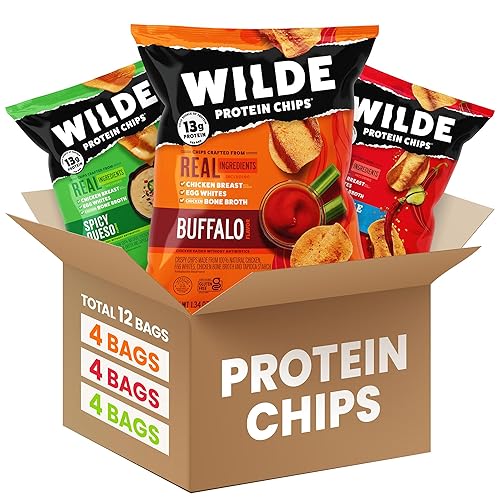 Wilde Protein Chips - Paquete de variedad picante, Buffalo, Queso picante, Nashville Hot, Chips Keto sin gluten hechos con ingredientes reales,