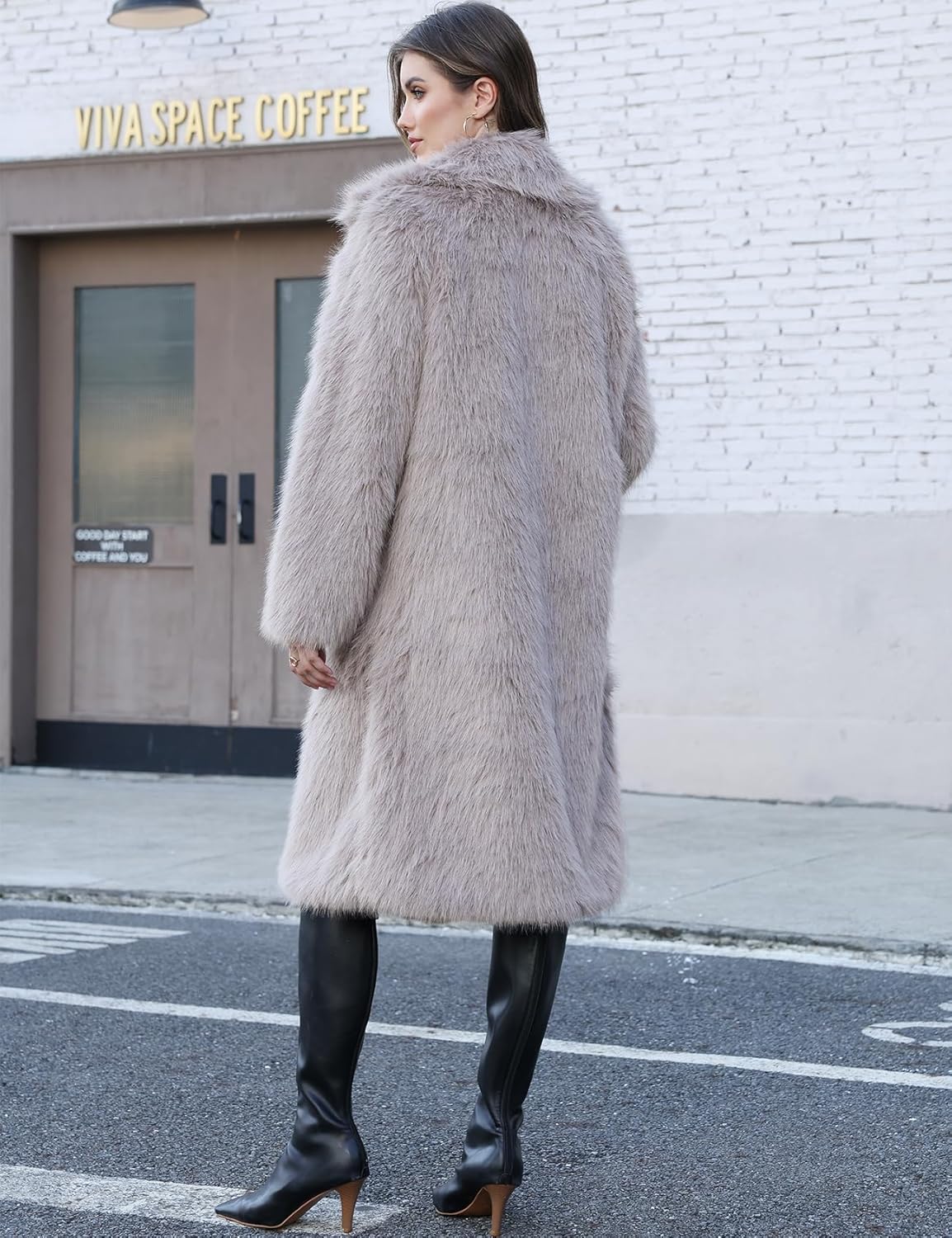 Gihuo Women' s Faux Fur Coat Lapel Collar Long Sleeve Furry Jacket Long Shaggy Jackets Open Front Warm Outerwear - Image 6