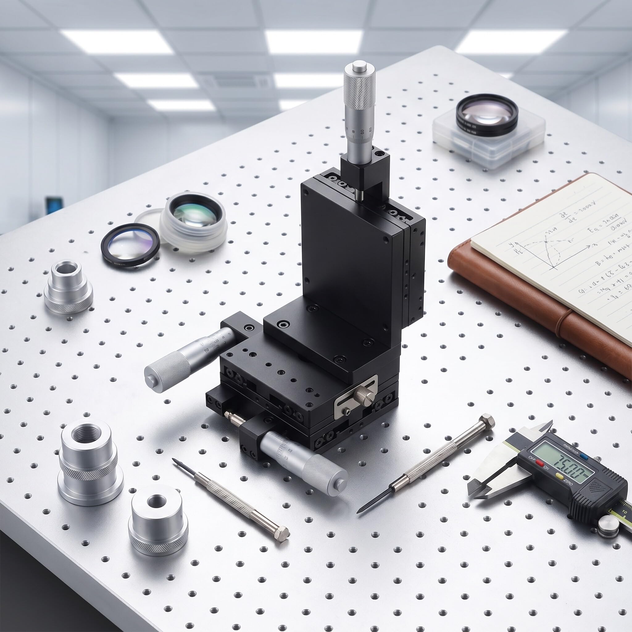 Tavolino Lineare Manuale a 3 Assi XYZ, Tavolo Scorrevole in Alluminio per Misurazioni di Precisione, Supporto di Regolazione Fine 80x80 Mm per Apparecchiature Ottiche da Laboratorio