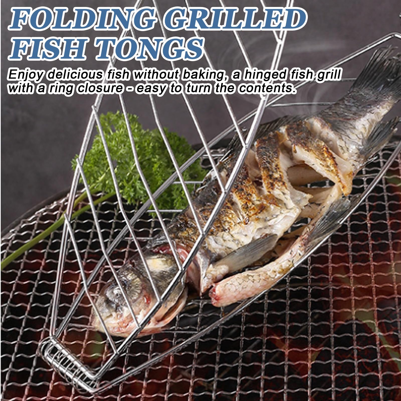 GBKDQQ Lot de 4 supports de barbecue en acier inoxydable avec manche en bois et brosse à huile - 60 x 15 cm - Pince à poisson pour barbecue et barbecue