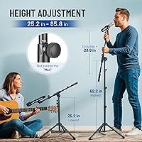 Vista 6 de CAHAYA Soporte de Micrófono de Piso Ajustable - Soporte de Micrófono con Trípode y Brazo Articulado con Bolsa de Transporte, 2 Clips de Micrófono