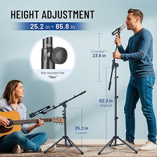 Miniatura 6 de CAHAYA Soporte de Micrófono de Piso Ajustable - Soporte de Micrófono con Trípode y Brazo Articulado con Bolsa de Transporte, 2 Clips de Micrófono