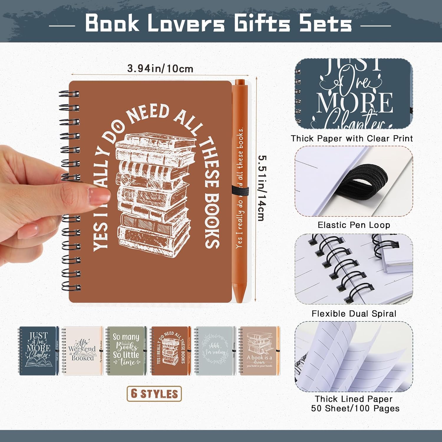 Thenshop 30 Sets Book Lover Gift Include Librarian Inspirational Spiral Notebook Pen Bulk Book Club Gift Reading Journal Librarian Gifts for Women Reader Teacher Bookish bookworm (Morandi Color)