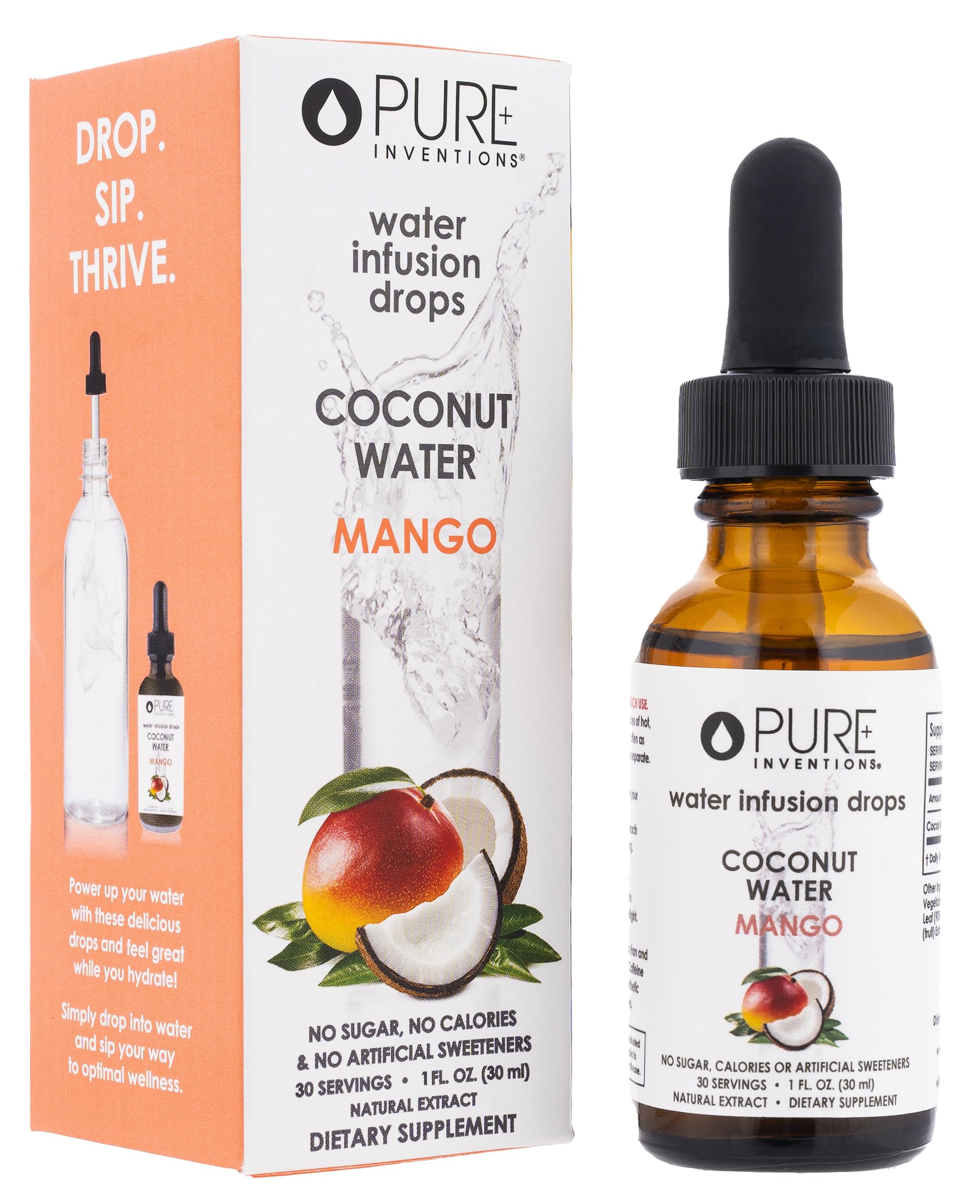 Pure Inventions Coconut Water - Mango Coconut - Water Enhancer Drops - No Sugar, Calories, or Artificial Sweeteners - 1 oz