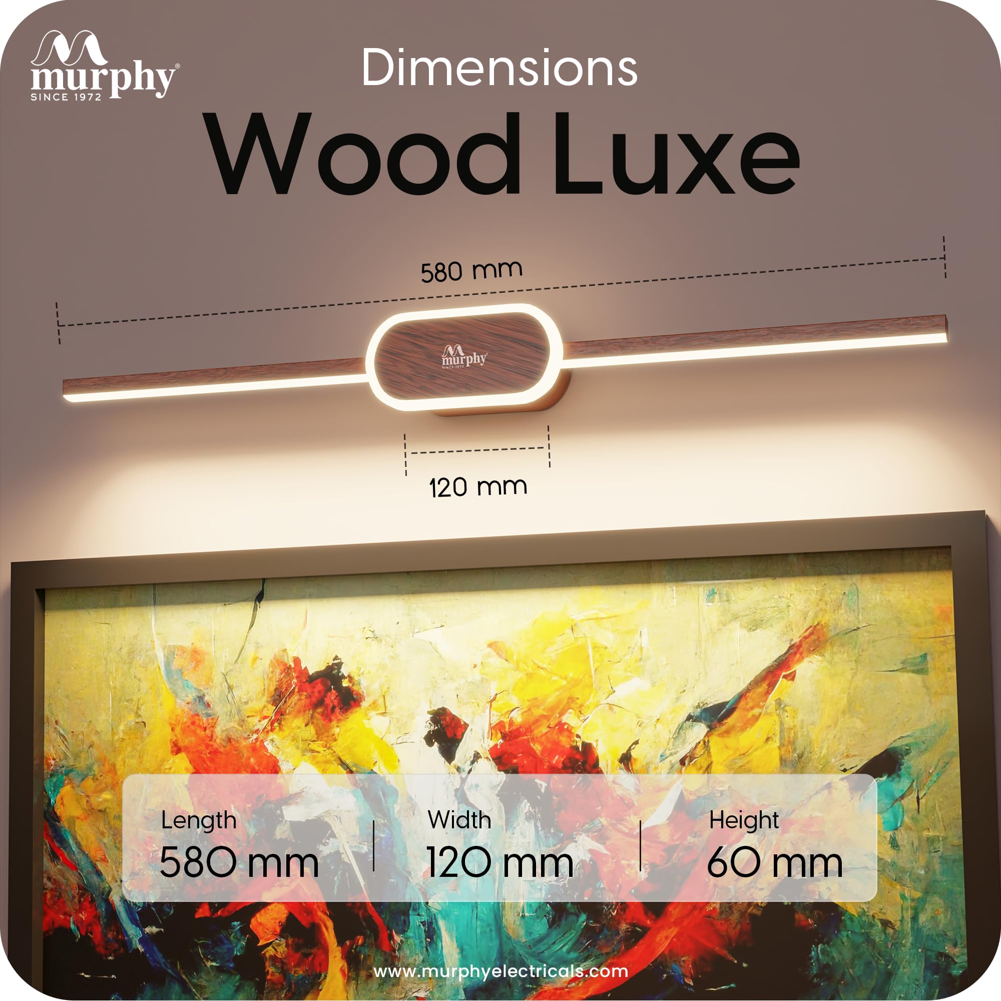 Murphy 16W+2W LED Mirror Light | 3 Color Changing (White/Warm/Natural) | Wooden Finish, Modern Over Mirror Bathroom/Dressing Table Light | Pack of 2 | 2-Year Warranty 4