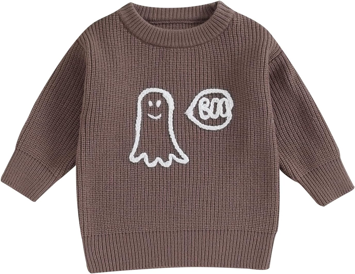 Halloween Toddler Baby Boy Girl Outfits Solid Color Ghost Print Crewneck Knit Sweater Unisex Clothes Fall Winter (Apricot- Ghost, 0-6 Months)