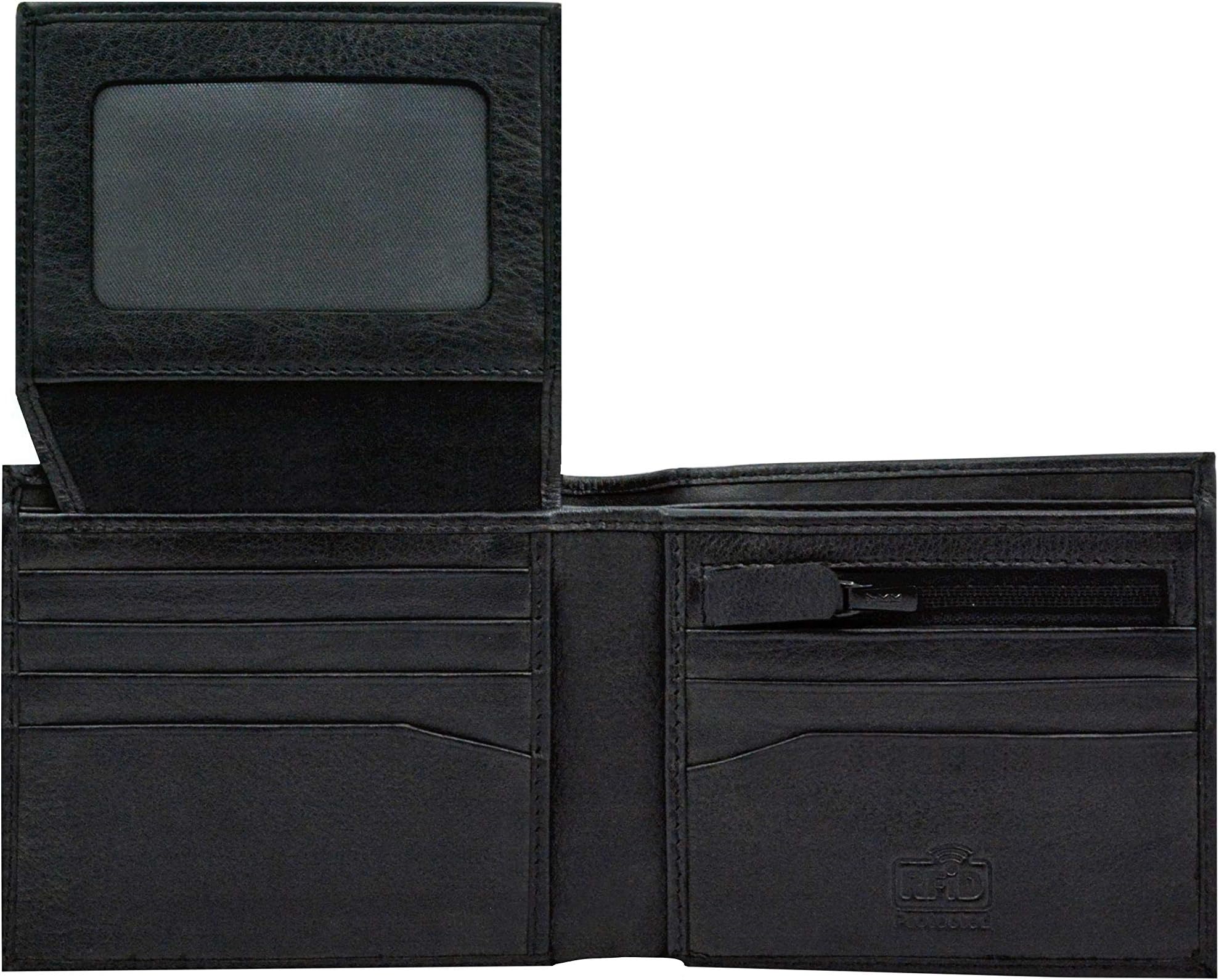 Pristine RFID Blocking Men’s Leather Wallet Designer Genuine Real Soft Bifold Leather Wallet for Men with Large Side Zip Coin Pocket/Pouch with Gift Box