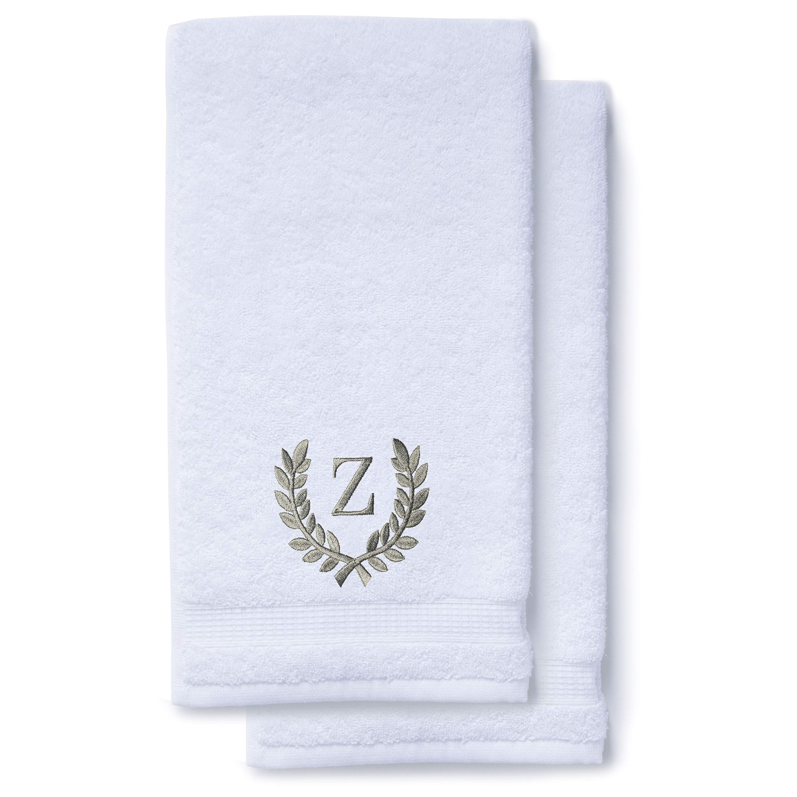 Toallas de mano Monogrammed para baño y cocina | regalo personalizado para bodas y novias | Toalla turca de lujo personalizada | Colección Spa, gran tamaño, 16 x 30 pulgadas, juego de 2