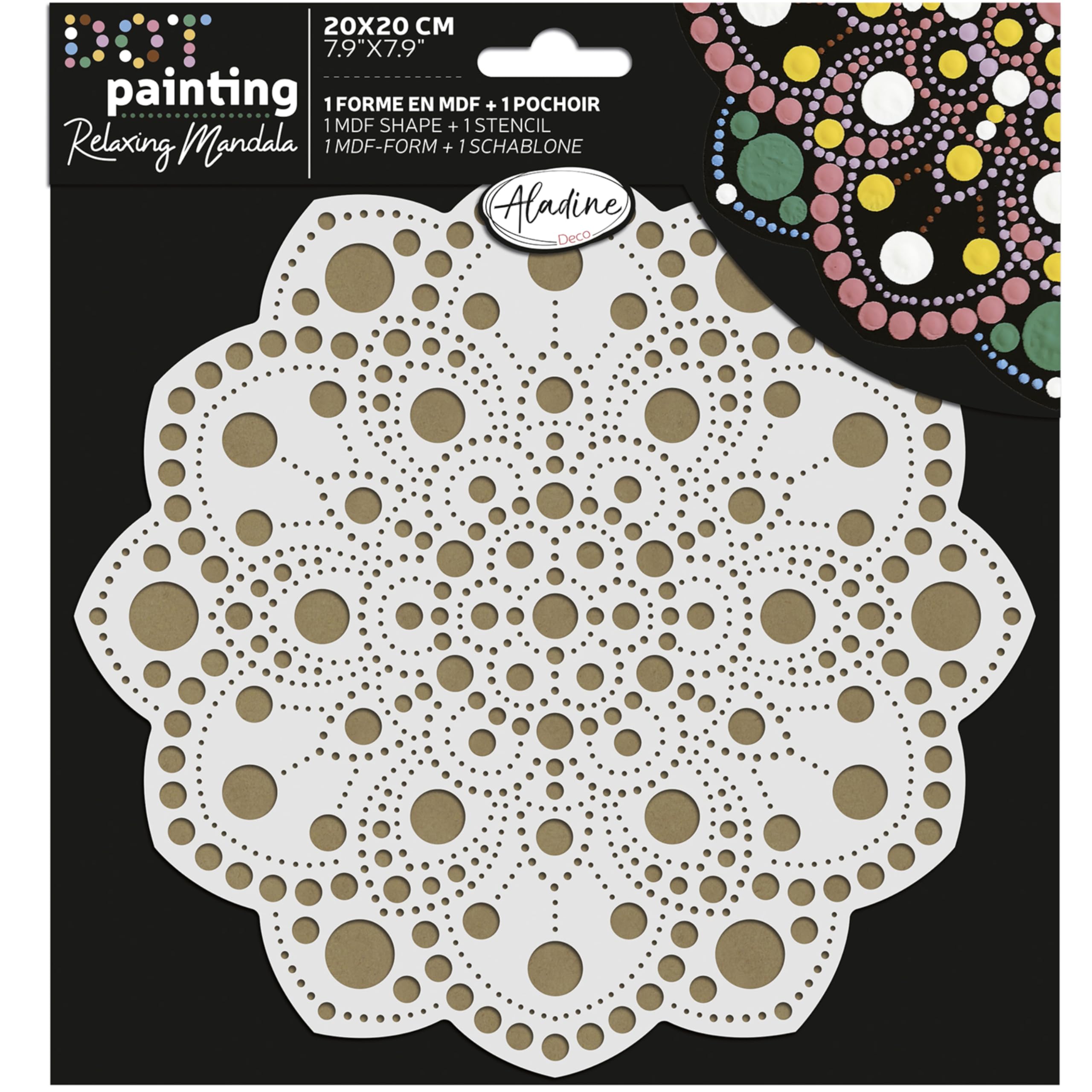Aladine - Mandala Kit 20 cm in Dot Painting - Mandalas Set with Mandala Stencil & Wooden Stand - 85502