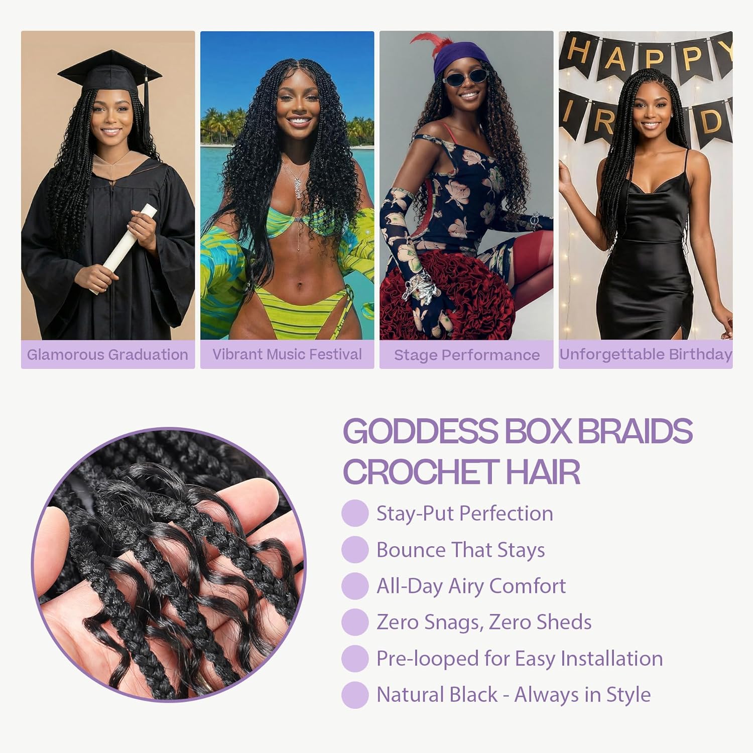 SALANNO Classic Goddess Box Braids Crochet Hair for Black Women - Synthetic Braid Extensions Boho Crochet Braids with Curly Ends(24inch, 8packs, 1B/Natural Black)