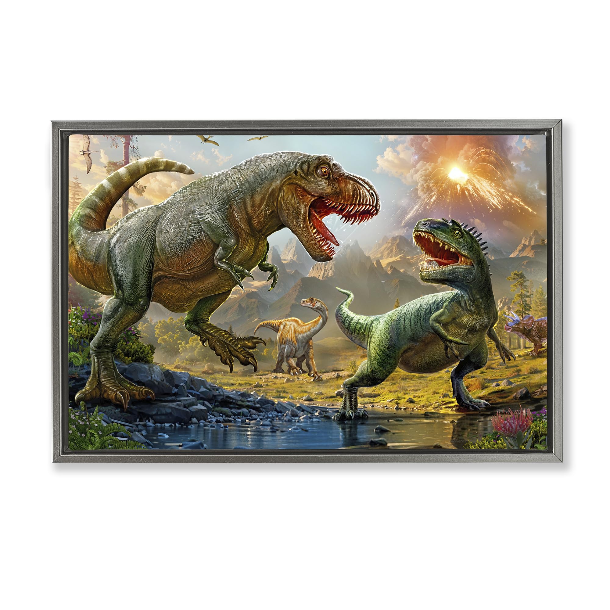 Stupell Industries Luster Gray (Matte) T Rex Riverbank Adventure Landscape, 20 X 30 Inch Canvas In Floater Frame