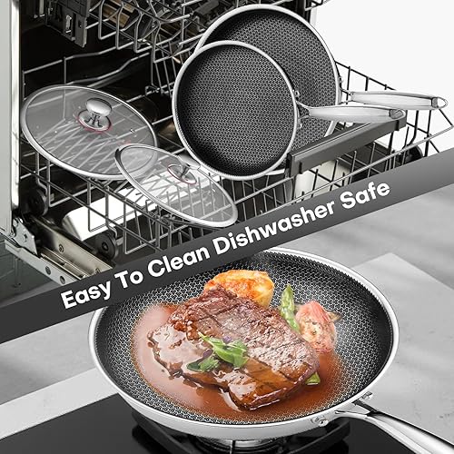 Miniatura 6 de Lazycorner Sartenes antiadherentes con tapa, olla de cocina de acero inoxidable de 10 pulgadas, no tóxica inducción saludable compatible con PFAS