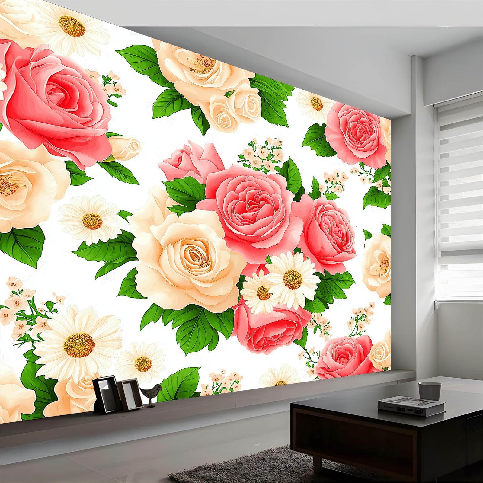 500 x 280 cm nowoczesna sztuka ścienna panoramiczna tapeta wiejska kwiaty róże piwonie tapeta z włókniny fototapeta fototapeta kolor, do salonu sypialni
