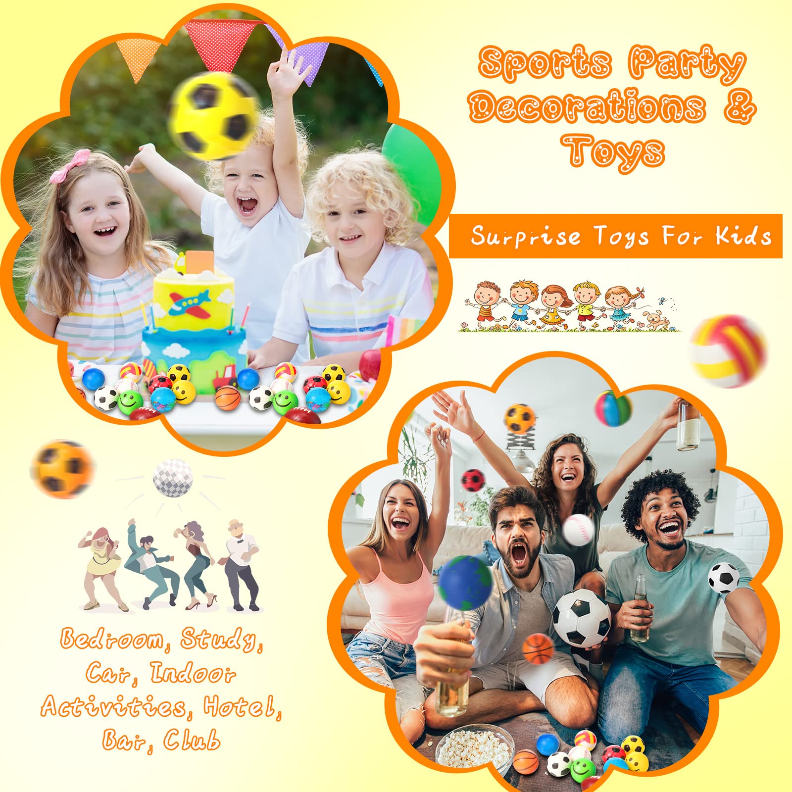 Set De 4 Pelotas Anti Estrés Deportivas – Tenis, Béisbol, Baloncesto Y Fútbol, De 6,35 Cm Para Oficina Y Regalo