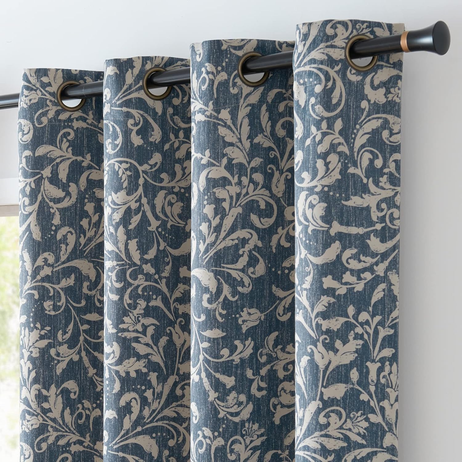 jinchan 80% Blackout Curtains for Living Room, Farmhouse Drapes with Scroll Floral Patterned for Bedroom, Grommet Top Thermal Insulated Curtains, Vintage Country Drapes 90 inch Length 2 Panels Blue 50"W x 90"L (Pack of 2) B | Floral Blue 80% Blackout