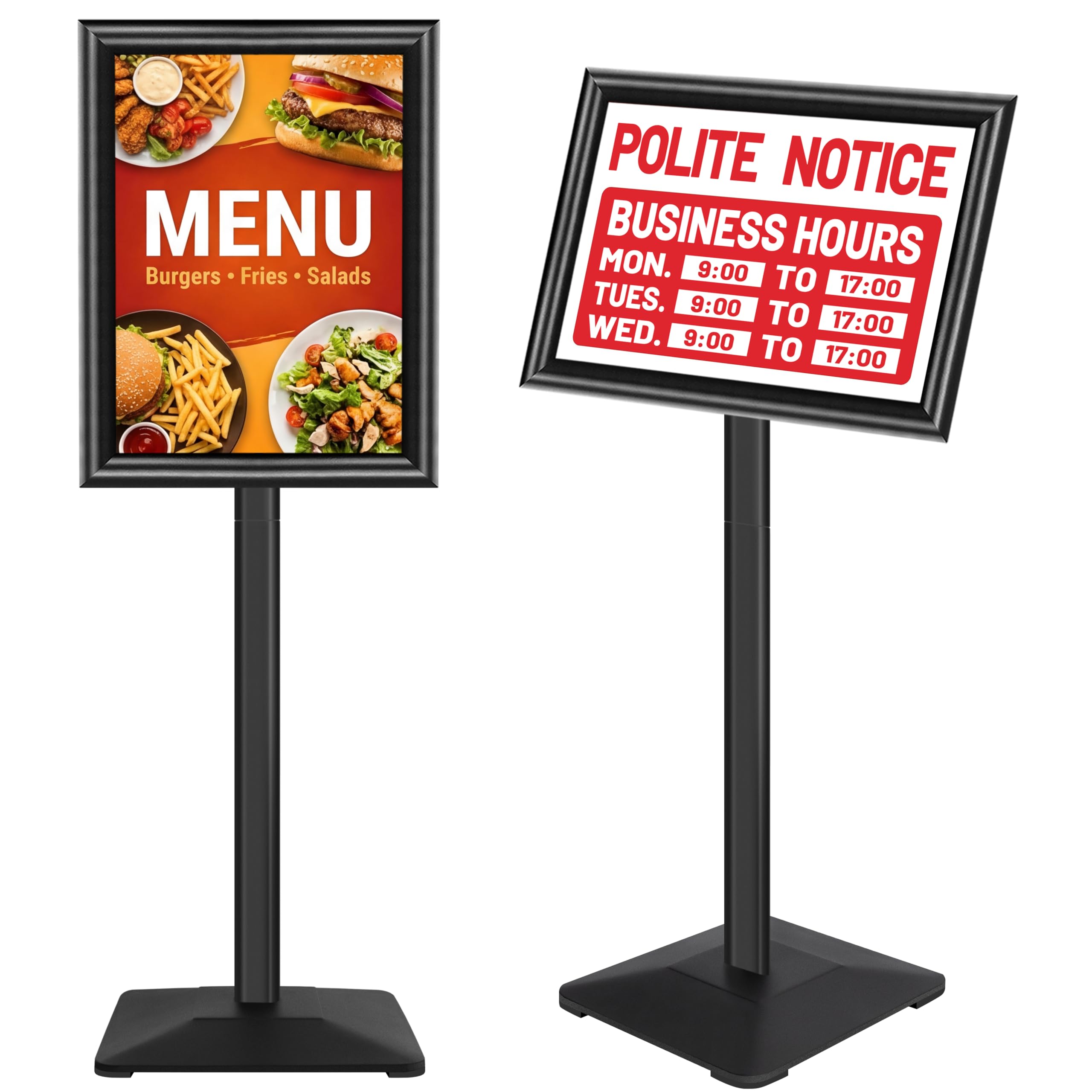 A3 Cartel de pie, ajustable Menú Aviso soporte de exhibición con base de hierro fundido de alta resistencia, publicidad, ventas, señalización Snap Frame Display Stand, Negro