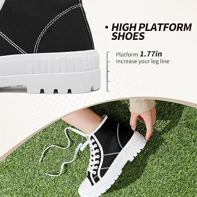Women's White Platform Sneakers Fashion High Top Canvas Shoes for Women Black Lace-Up Canvas Sneakers Casual Platform Tennis Shoes