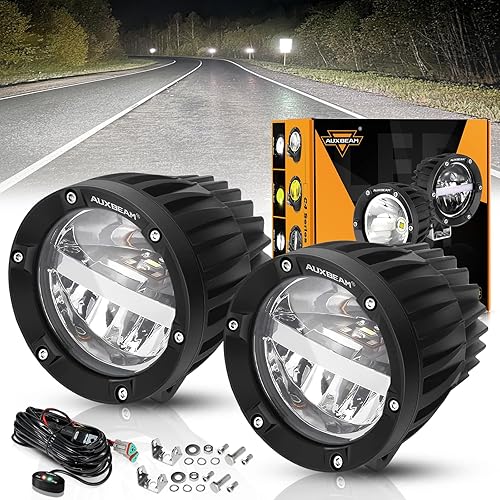 Auxbeam Cápsulas de luz LED redondas de 100 W de 4 pulgadas con haz HiLoCombo, luces redondas de carretera impermeables, cápsula de luz LED