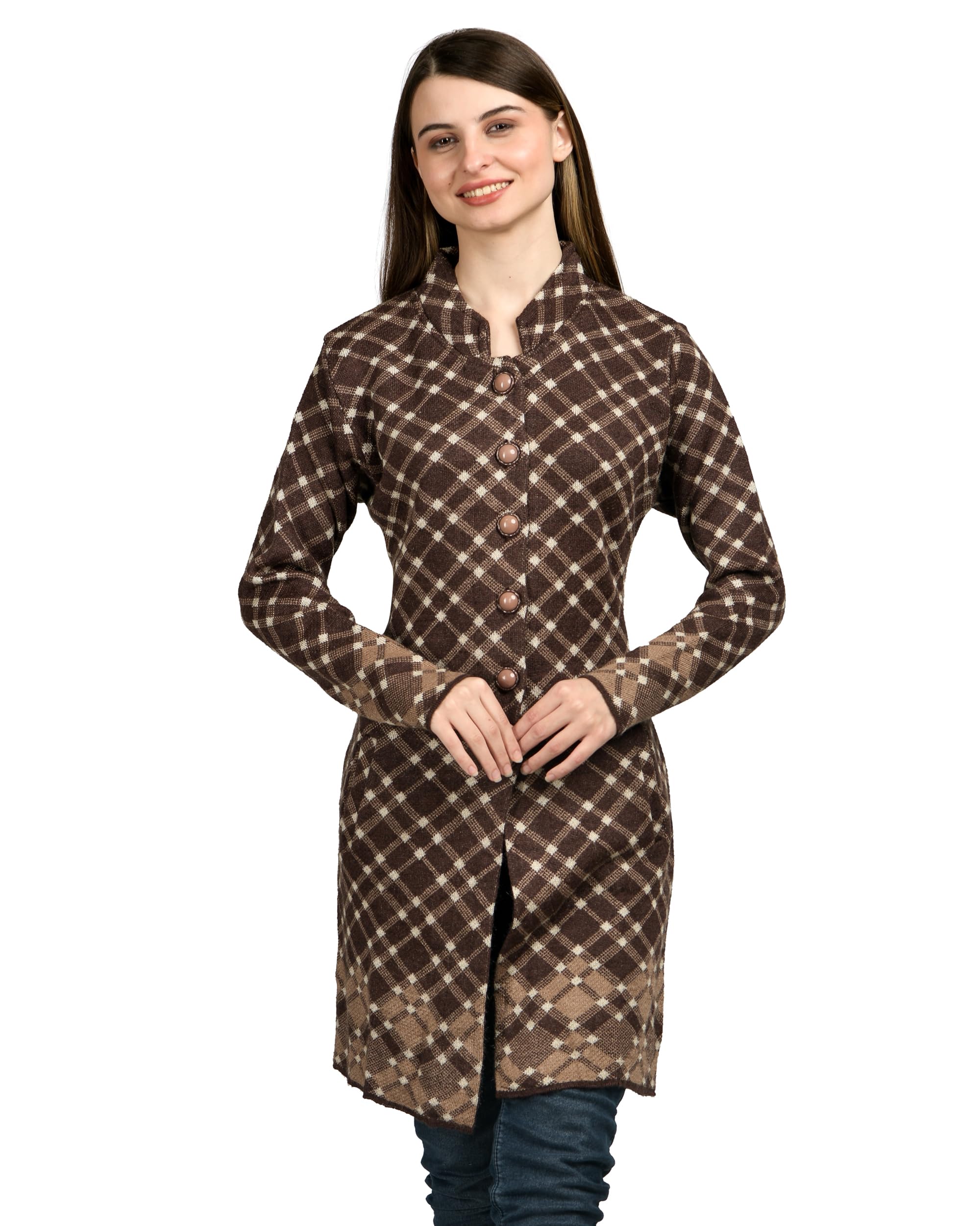 ladywillington Women Woolen Long Coat Warm Fabric Cardigans Winter Wear Pure Wool Sweater for Women 100% Rainbow Wool Free Size Warm Cardigan with Side Pockets-picture-54