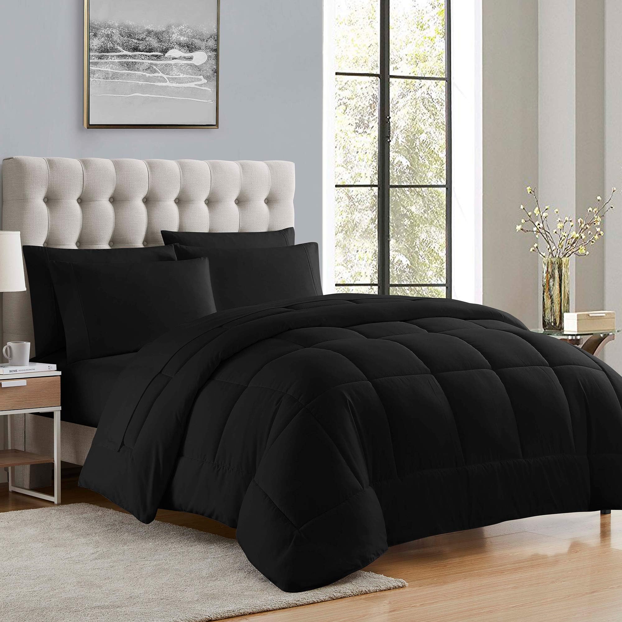 Sweet Home CollectionLuxurious Plush Loft Microfiber Fill Duvet Insert Bedding, Polyester, Black, Full