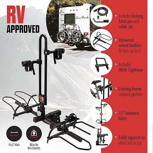 Miniatura 8 de Hollywood - Portabicicletas para 2 bicicletas eléctricas de hasta 80 libras cada una, soporte de bicicleta eléctrica prémium para RV, quinta rueda,