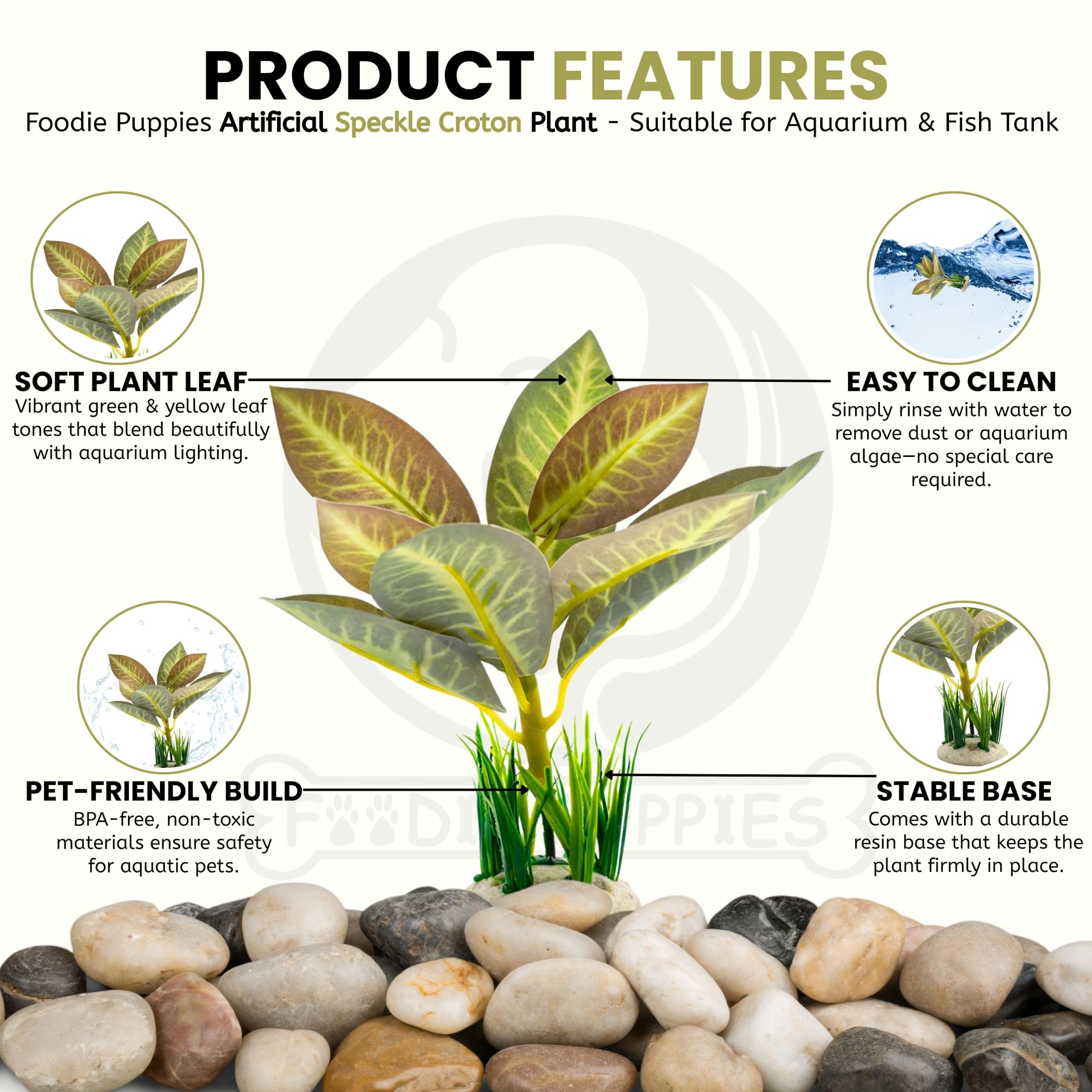 Foodie Puppies Aquarium Plastic Plant with Resin Base Decor - (Speckle Croton Plant, 5 x 4 x 17 cm) for Fish Tank Ornament, Freshwater & Saltwater Natural Looking Artificial Decor 2