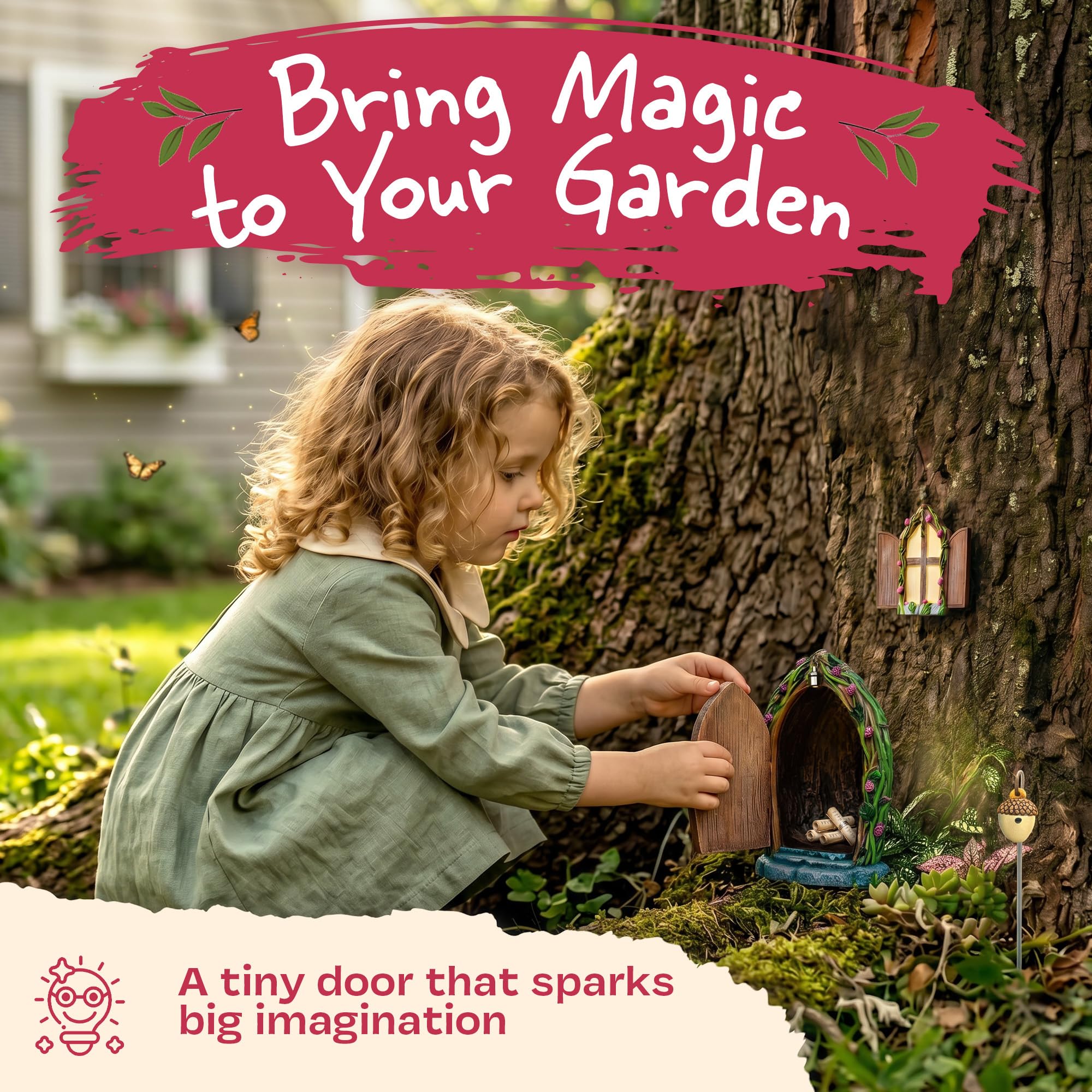 Tree Poetry Juego de Puerta y Ventana de Hadas para árboles, Kit de jardín de Hadas con luz, decoración