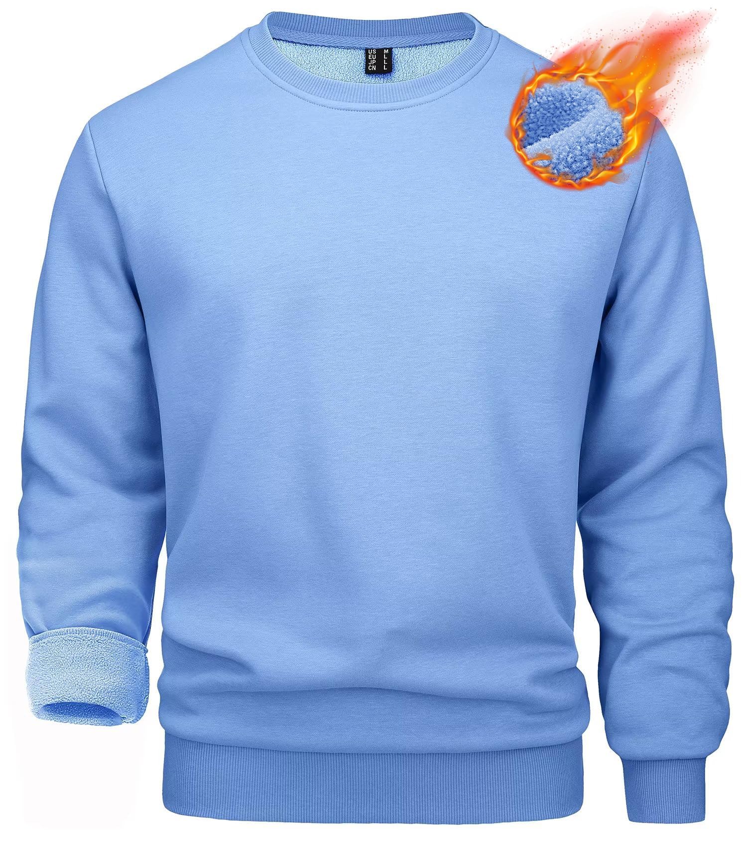 MAGCOMSEN Pullover Herren Warm Winter Gefütterte Sweatshirts Fleece Sweater | Rundhals Pulli, Ohne Kapuze, Hochwertiger Fleece-Futter,Warm Weich, Langarm Für Winter Herbst Arbeit&Outdoor Sport&Freizeit