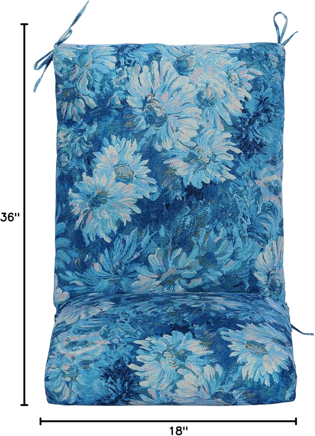 Set of 2 Outdoor Dining Chair Cushions, Patio Seating Cushions, 38x18x4.5 inch, for Garden Patio Furniture (Blue Monet Garden)