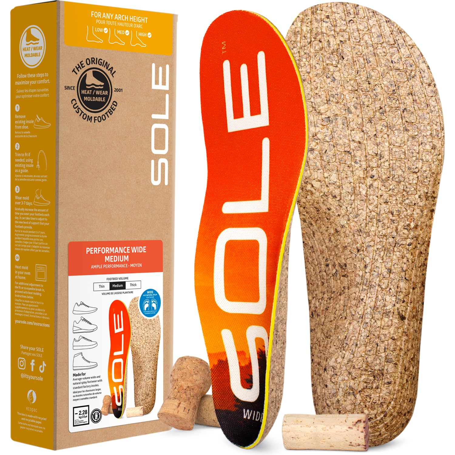 SOLE Performance Medium Wide Shoe Insoles – Orthotic Arch Support Inserts for Plantar Fasciitis Relief - Mens Size 11/Womens Size 13, 1 Pair