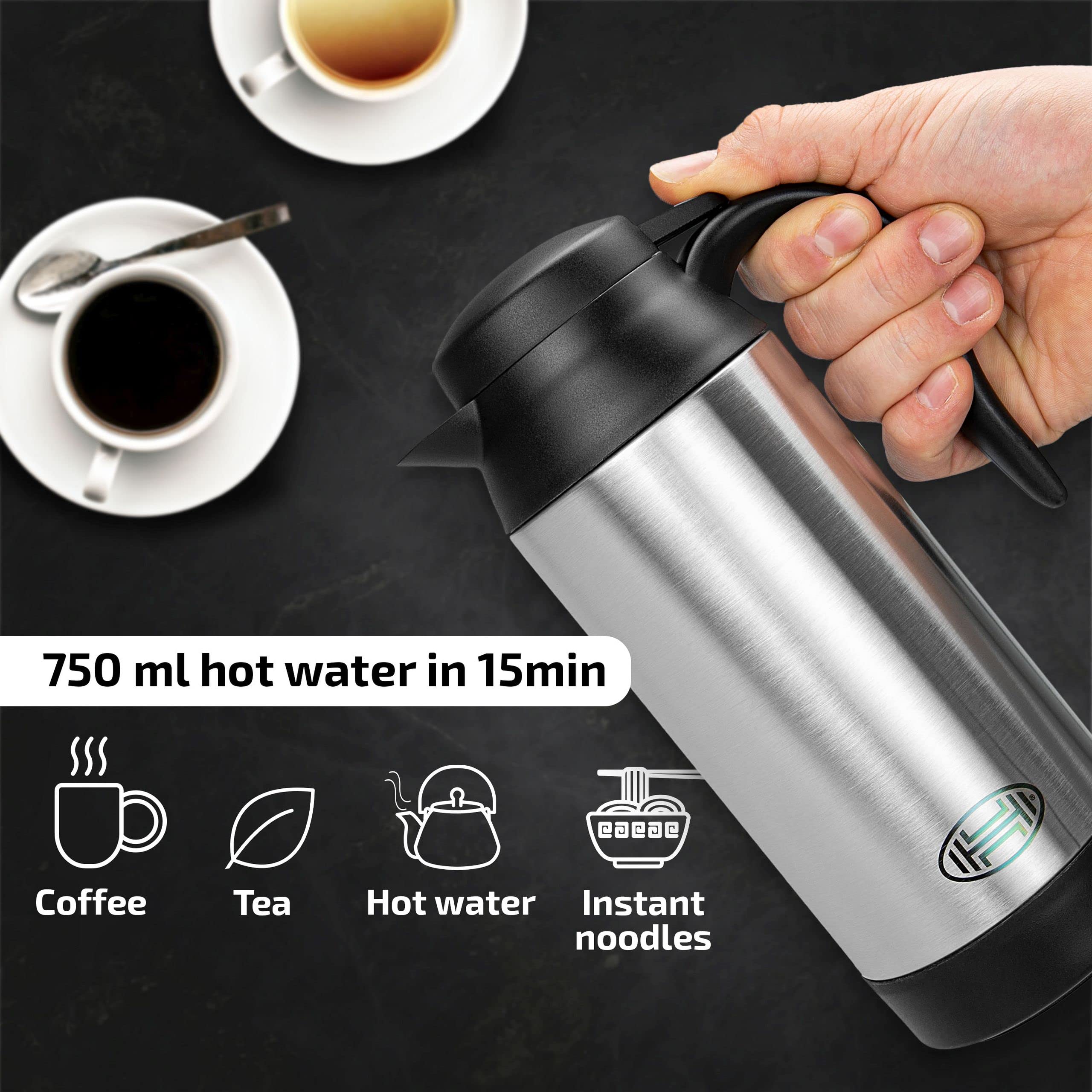 HEYNER Hervidor eléctrico de 24 V para coche, furgoneta, café, té, agua caliente, termo con función de parada automática y mantener el calor H543240