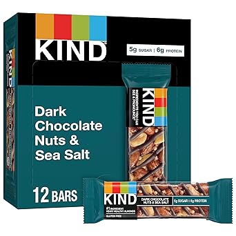 KIND Nut Bars, Dark Chocolate Nuts and Sea Salt, Healthy Snacks, Gluten Free, Low Sugar, 6g Protein, 12 Count