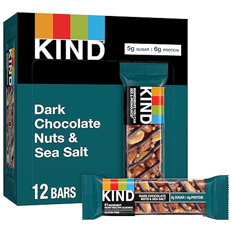KIND Nut Bars, Dark Chocolate Nuts and Sea Salt, Healthy Snacks, Gluten Free, Low Sugar, 6g Protein, 12 Count