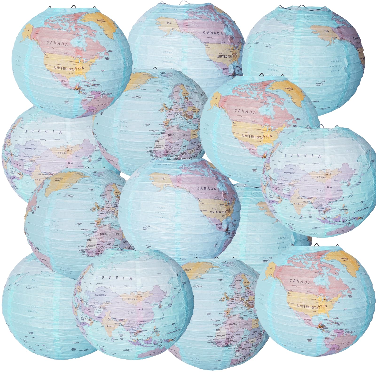 14 Pcs 10 Inch Globe Hanging Paper Lanterns,World Map Paper Lanterns,Around The World Earth Day Decorations,Travel Map Globe Theme Party Decorations for Home Classroom Earth Theme Party Decor