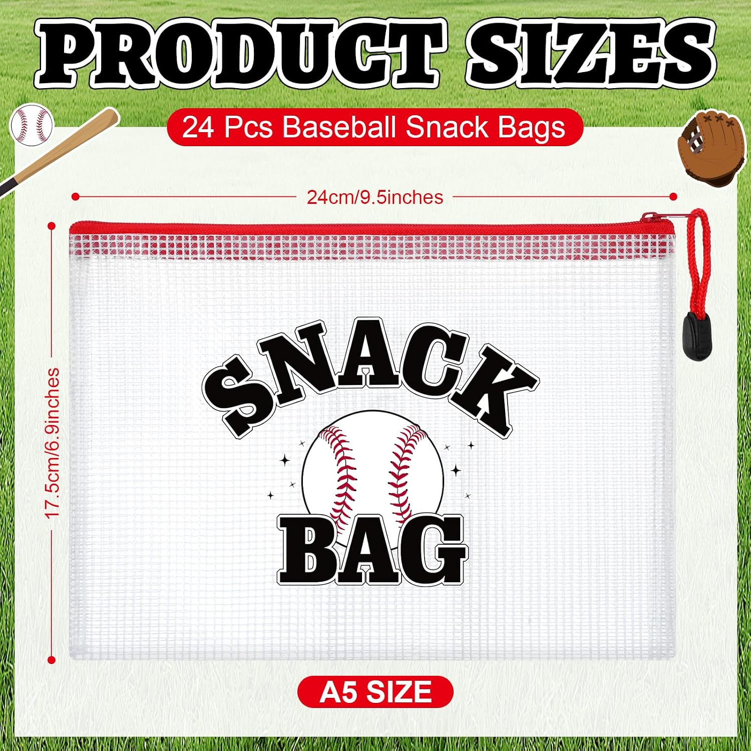 DERTE 24 Pcs Baseball Snack Bags Baseball Goodie Party Favor Bags Bulk image 2