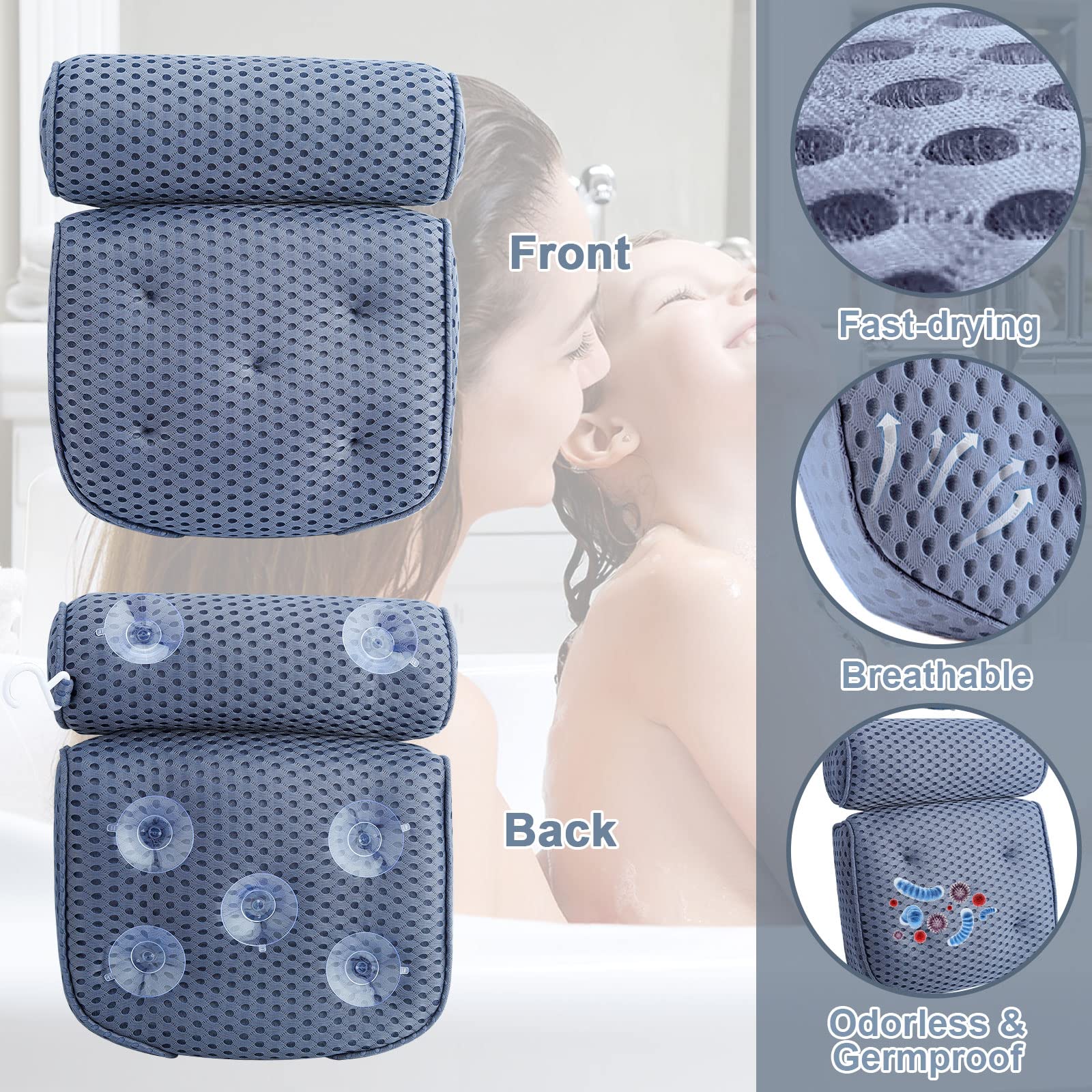 Oreiller Baignoire Ergonomique Avec Ventouses HAMKU COUSSIN DE SPA - COUSSIN BALNEO Coussin De Bain Oreiller De Bain Avec Coussin Bain Baignoire