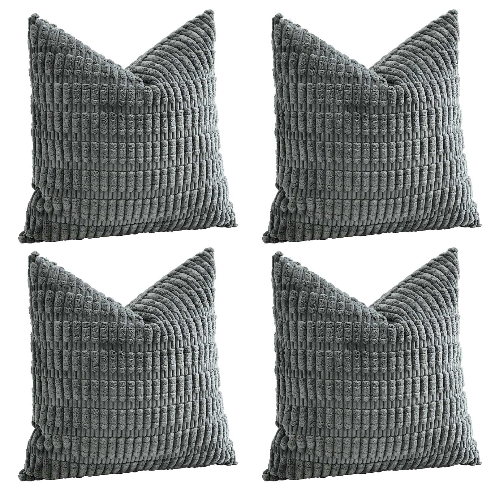 Sungeek Set of 4 Soft Corduroy Decorative Cushion Covers 45x45cm Square Striped Throw Pillow Covers 18x18 Inch for Sofa Couch Living Room Patio Farmhouse Boho Home Decor Pillowcases (Dark Gray)