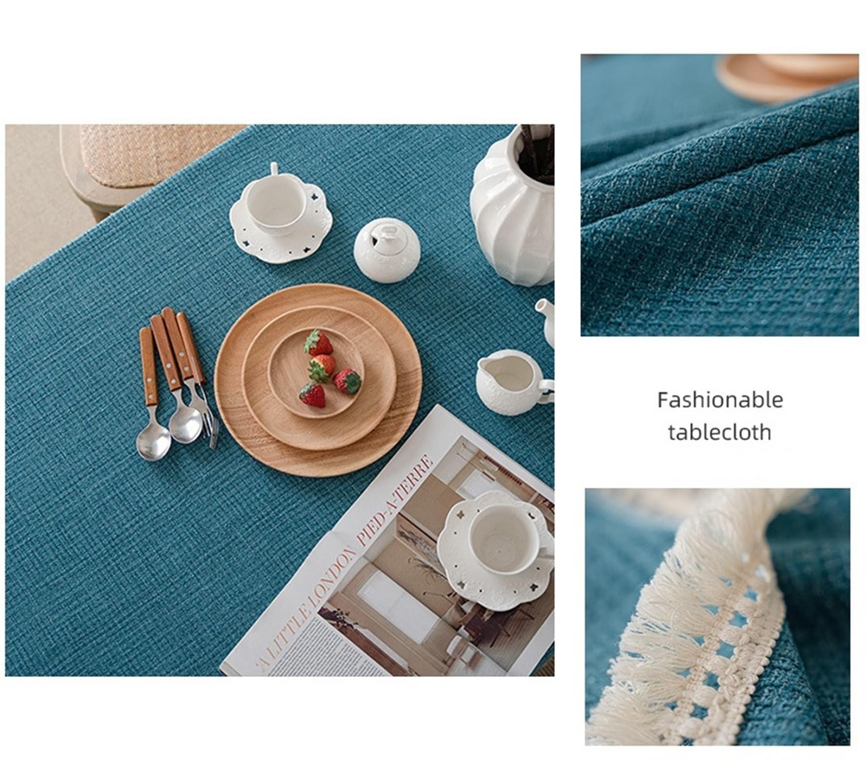 Tovaglia blu in poliestere Tablecloth Waffle tovaglia rettangolare 90 x 150 cm per soggiorno, sala da pranzo, balcone, giardino