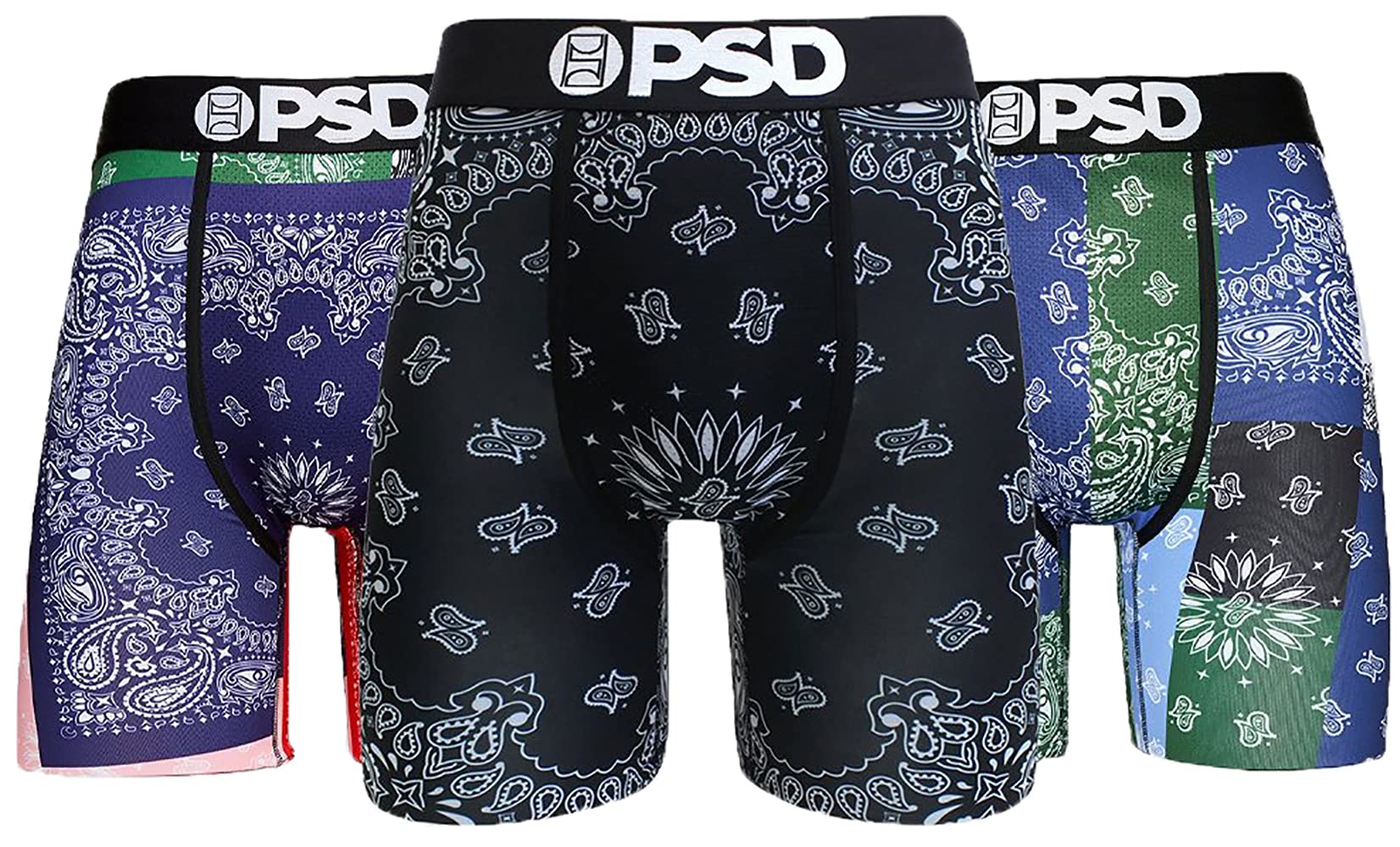 PSD Underwear Men's Stretch Elastic Wide Band Boxer Brief Underwear - Pack Pack