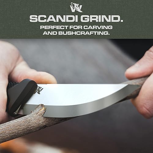 Miniatura 6 de ODENWOLF W-SCANDI - Cuchillo de supervivencia de espiga completa con funda, elegante cuchillo táctico de hoja fija, hecho de acero D2, cuchillo de