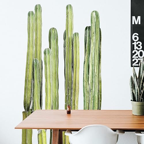 Calcomanías de pared de cactus para despegar y pegar, calcomanías de pared de cactus de 11 x 35 pulgadas para dormitorio, calcomanías de pared de