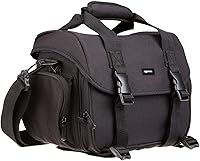 Amazon Basics Large DSLR Gadget Bag - Durable Camera Storage for 1 DSLR Body & 3 Lenses, Shoulder Strap, Black/Grey