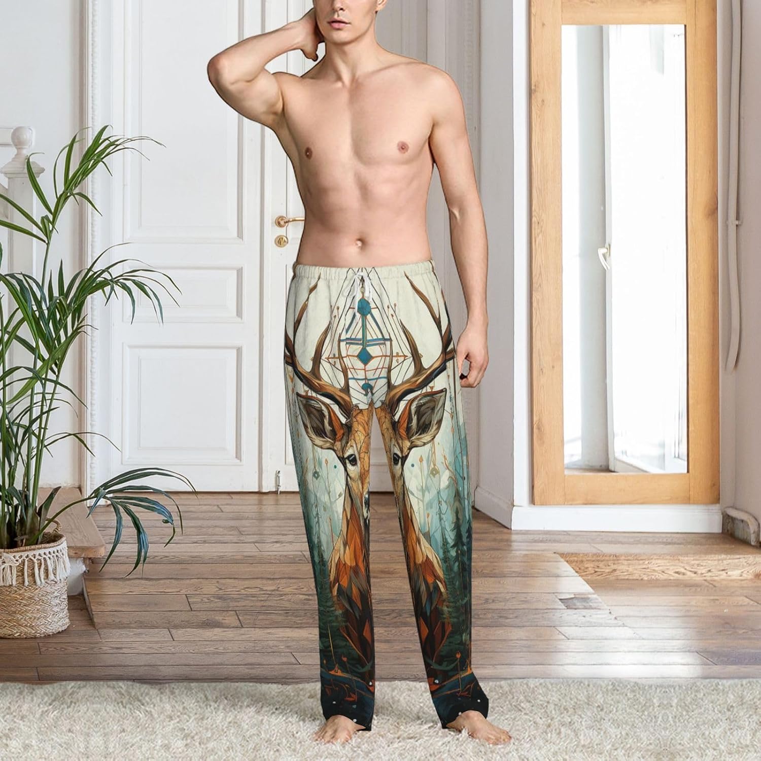 Men's Pajama Pants Flannel Pj Bottoms Hunting Arrows Deer Sleep Pant with Drawstring & Pockets
