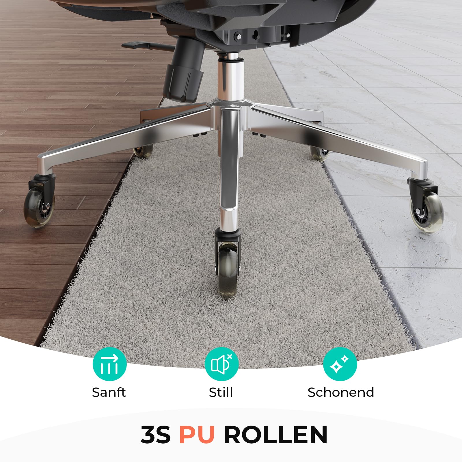 CAPOT Ergonomischer Bürostuhl aus Netzstoff, Verstellbarer Schreibtischstuhl mit hoher Rückenlehne, 180 kg, 4D-Klapparme, 3-stufige Neigungslehne, 3D-Kopfstütze, PU-Räder, drehbarer Computerstuhl für