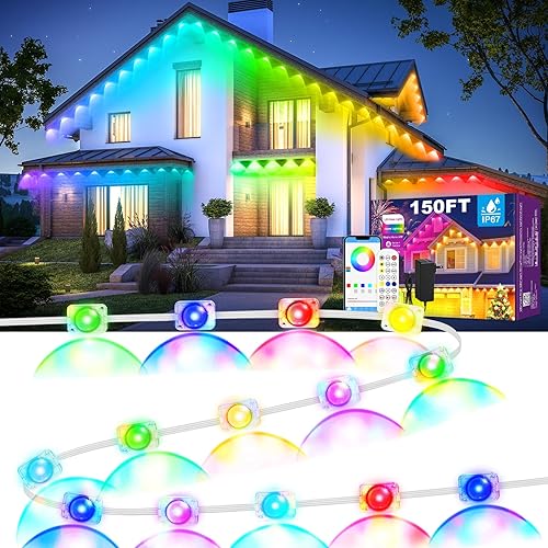 MUCCCUTE Luces Permanentes al Aire Libre para Navidad de 150 pies RGB + IC para Aleros con Aplicación y Control Remoto, Cadena de Luces LED al Aire