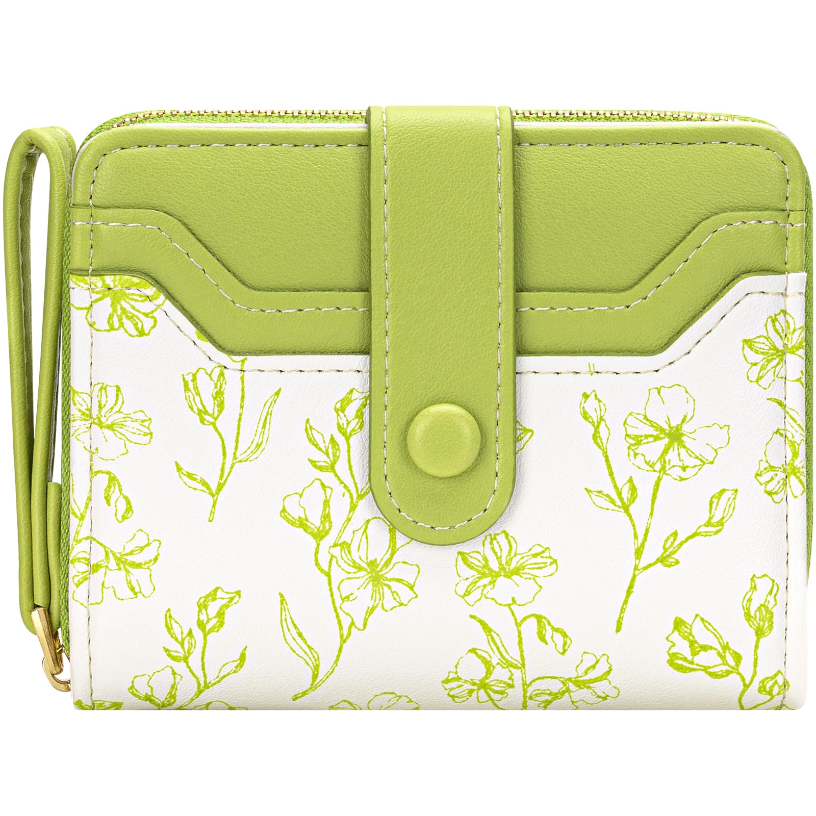BIAOTIE Wallet for Women Cute Floral Flower Wallet RFID Credit Card Holder Purse Small Bifold Zipper Coin Pocket Purse with ID Windows (Lime Green)