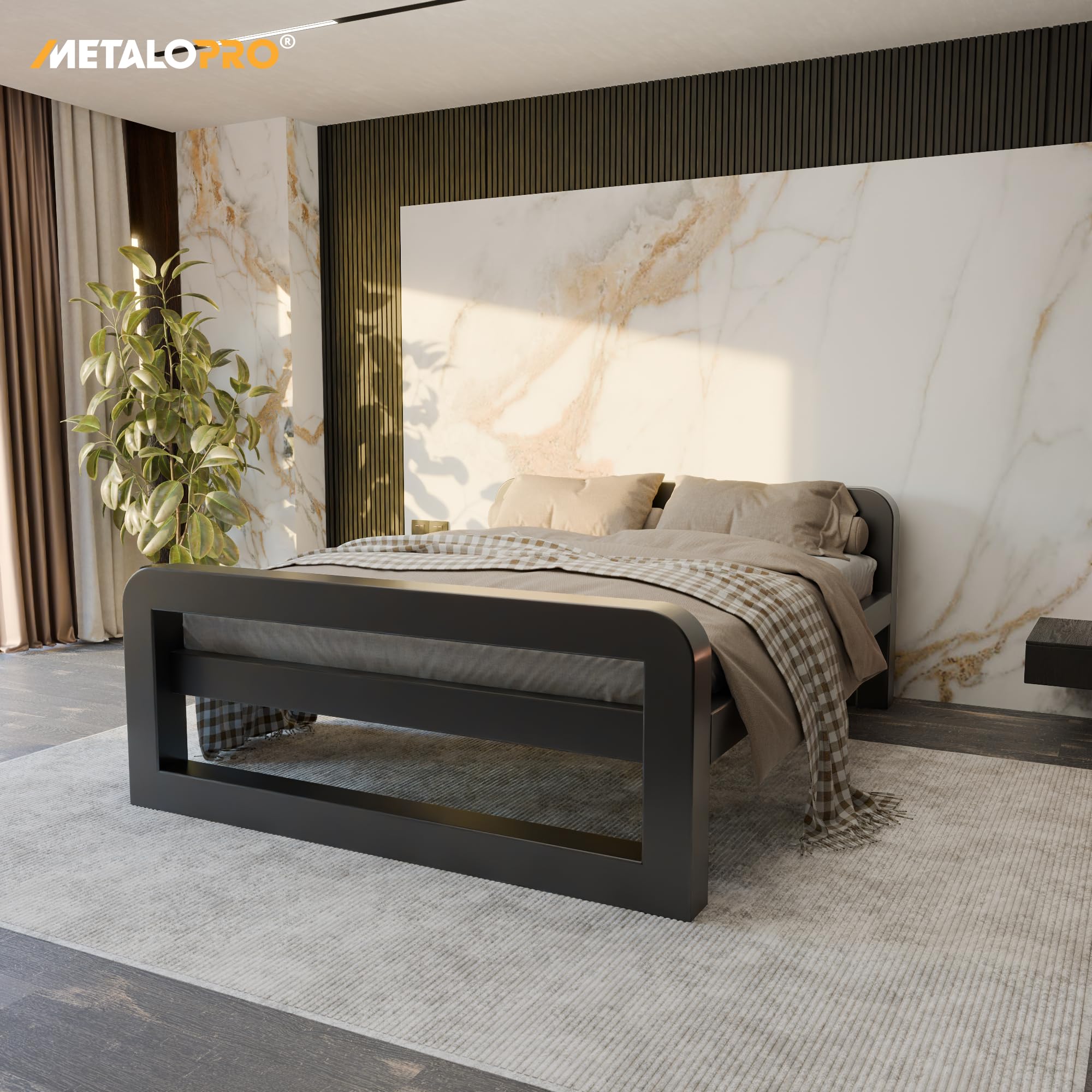 Massives Bettgestell – Metall Bettrahmen bis 1000 kg belastbar, Robuster Metallrost ohne Quietschen, Viel Stauraum, Schnelle Montage <15 Min, Modernes Design - 140x200 cm