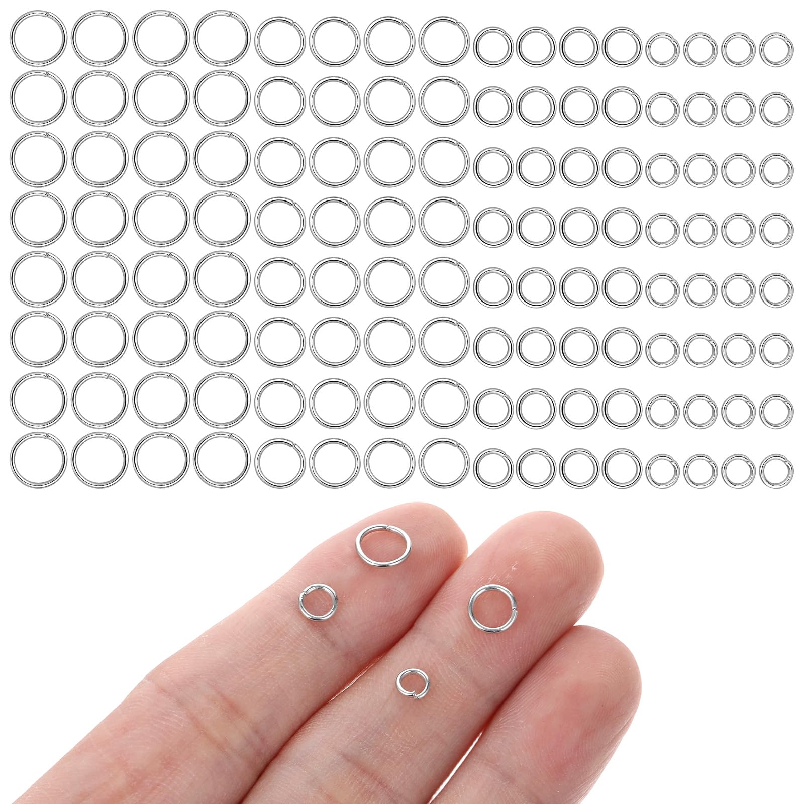 Nogeqi 2000PCS Silver Jump Rings, Stainless Steel Open Jump Rings Jewellery Making, Small O Ring for Jewellery, Keychains and DIY Crafts Accessories (4 Sizes)